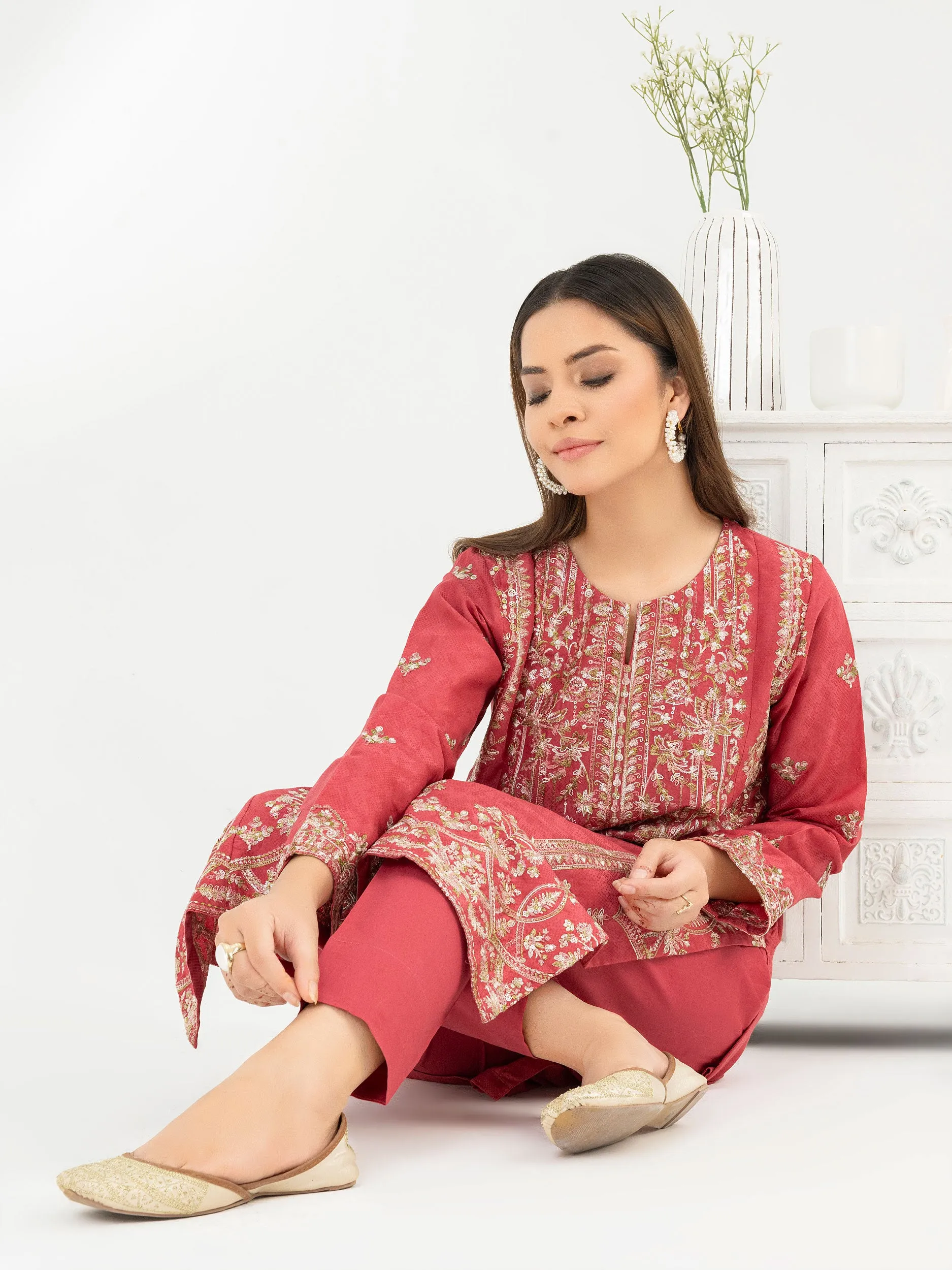 2 Piece Jacquard Suit-Embroidered (Pret)