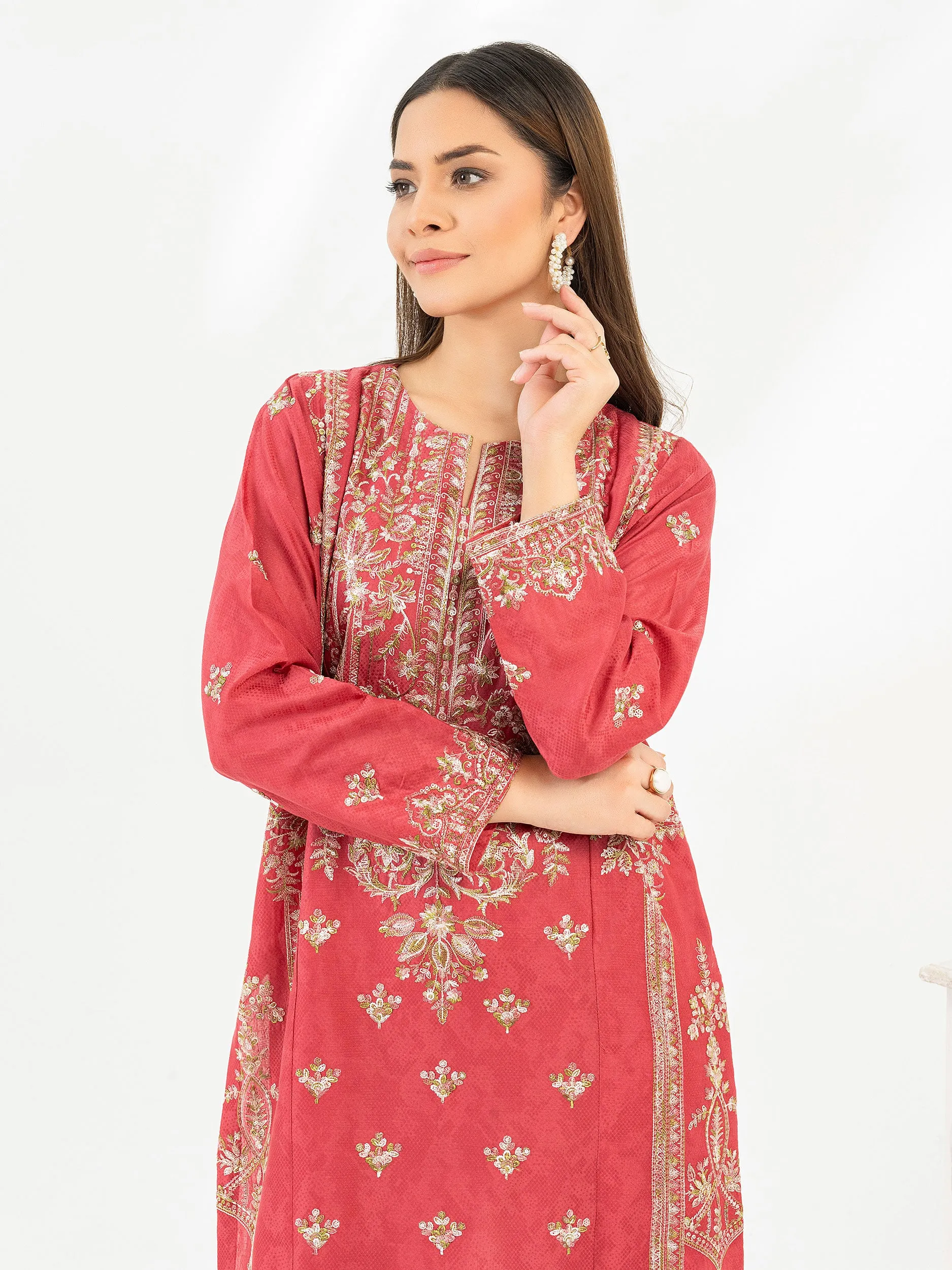 2 Piece Jacquard Suit-Embroidered (Pret)