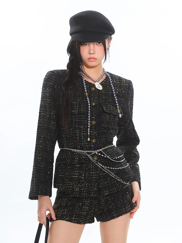 【24s Nov.】Gold-thread Chanel Style Temperament Jacket and Shorts Suit