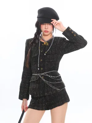 【24s Nov.】Gold-thread Chanel Style Temperament Jacket and Shorts Suit