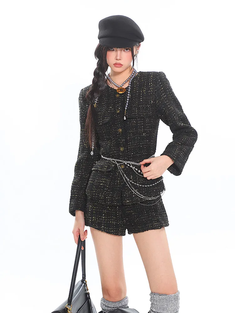 【24s Nov.】Gold-thread Chanel Style Temperament Jacket and Shorts Suit