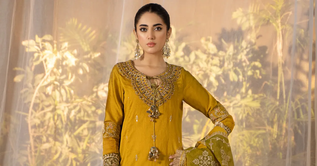 3 Piece Embroidered Raw Silk Suit | SF-EF24-75