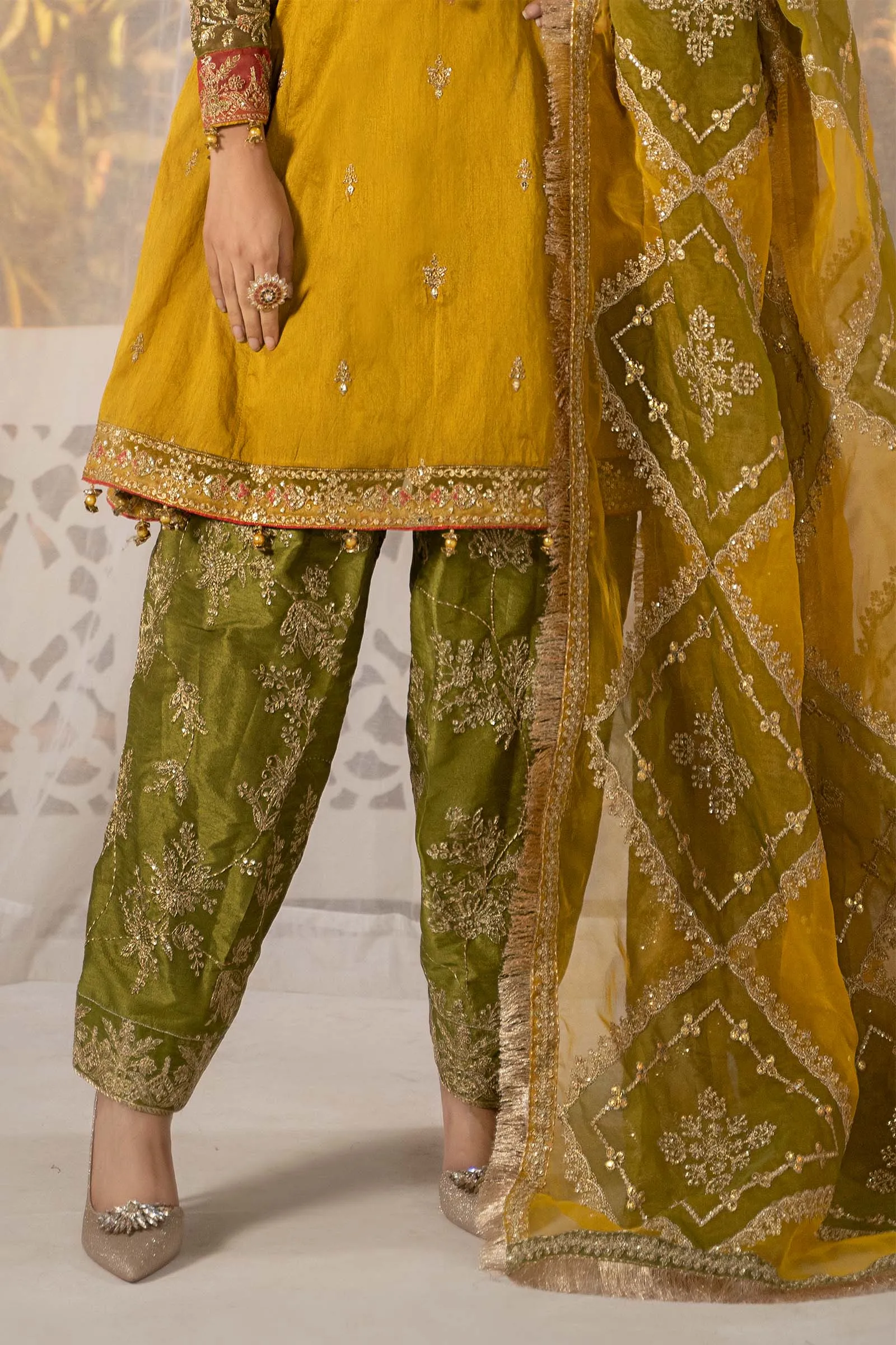 3 Piece Embroidered Raw Silk Suit | SF-EF24-75