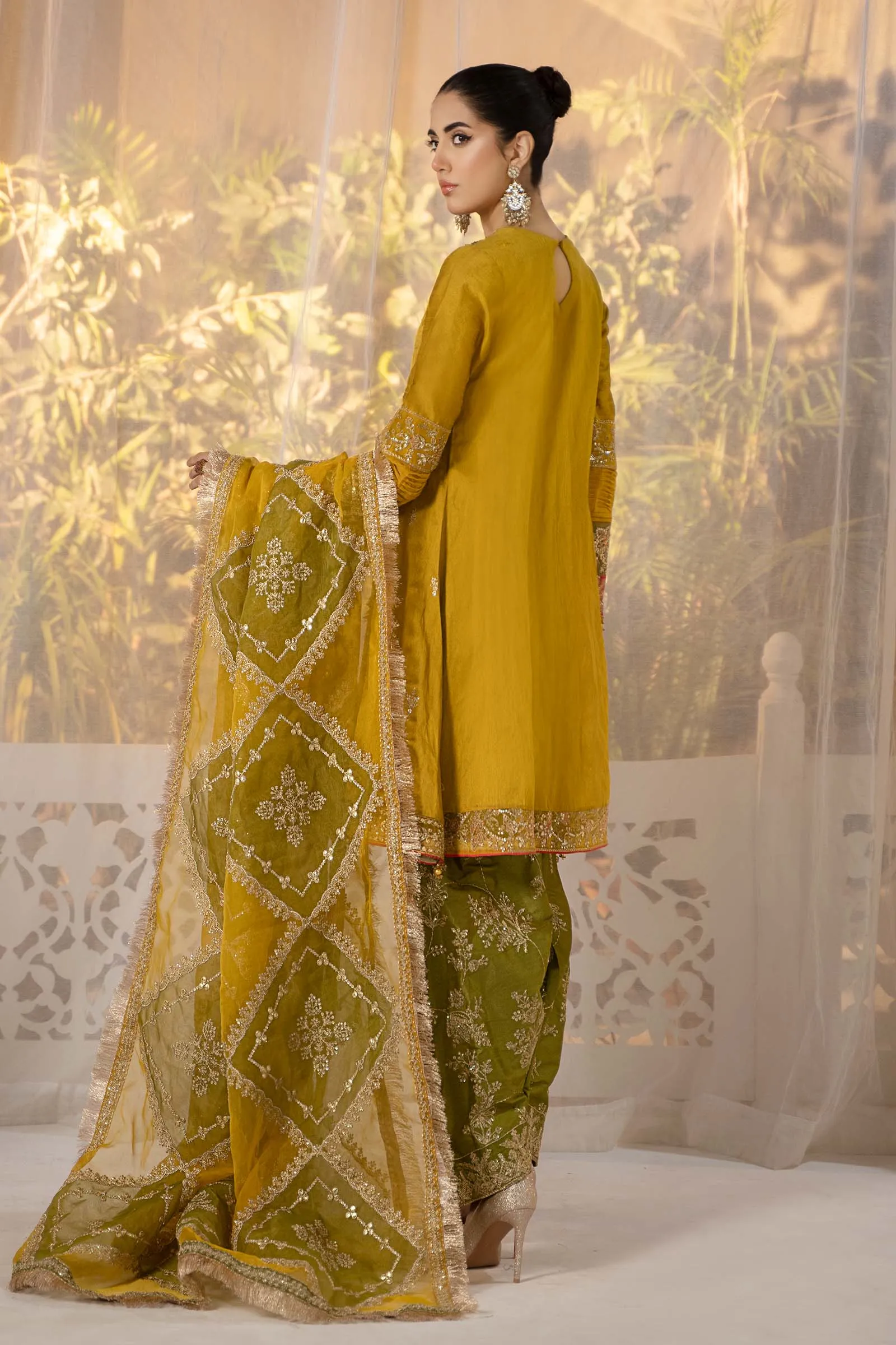 3 Piece Embroidered Raw Silk Suit | SF-EF24-75