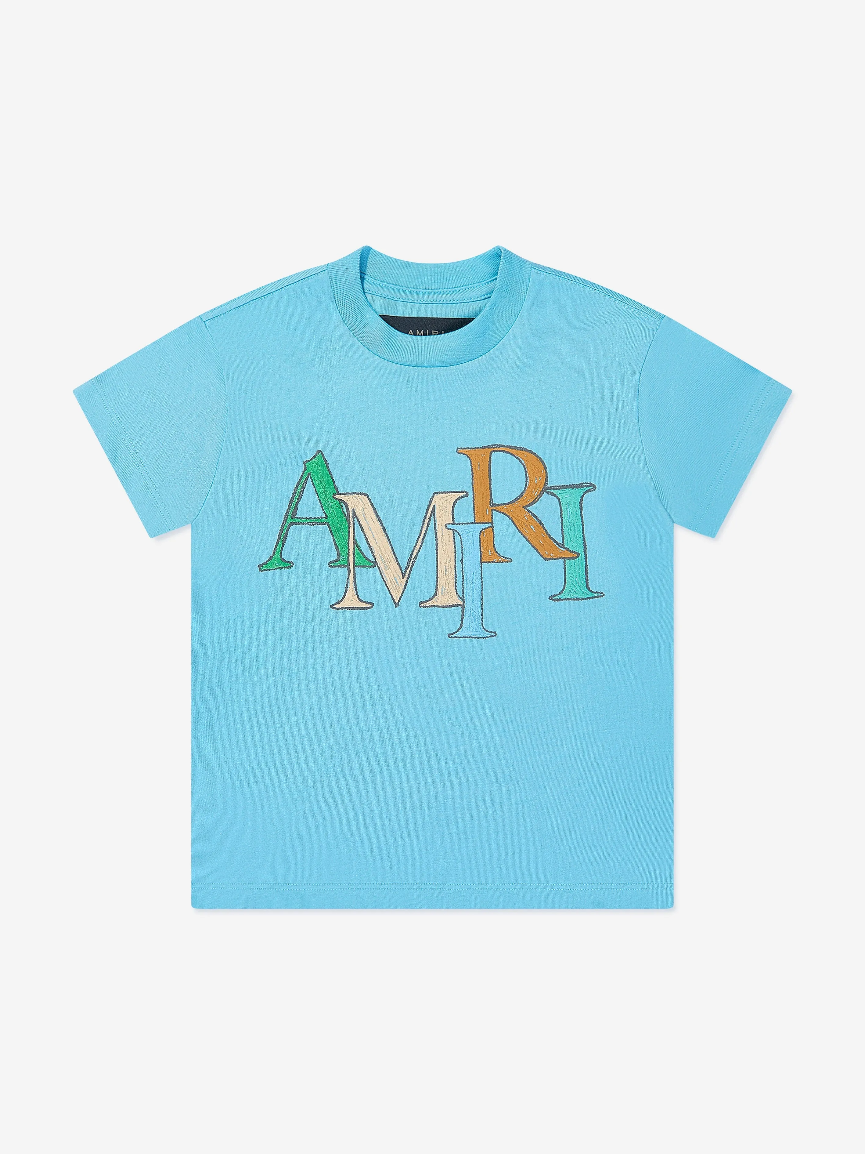 Amiri Kids Staggered Scribble Logo T-Shirt in Blue