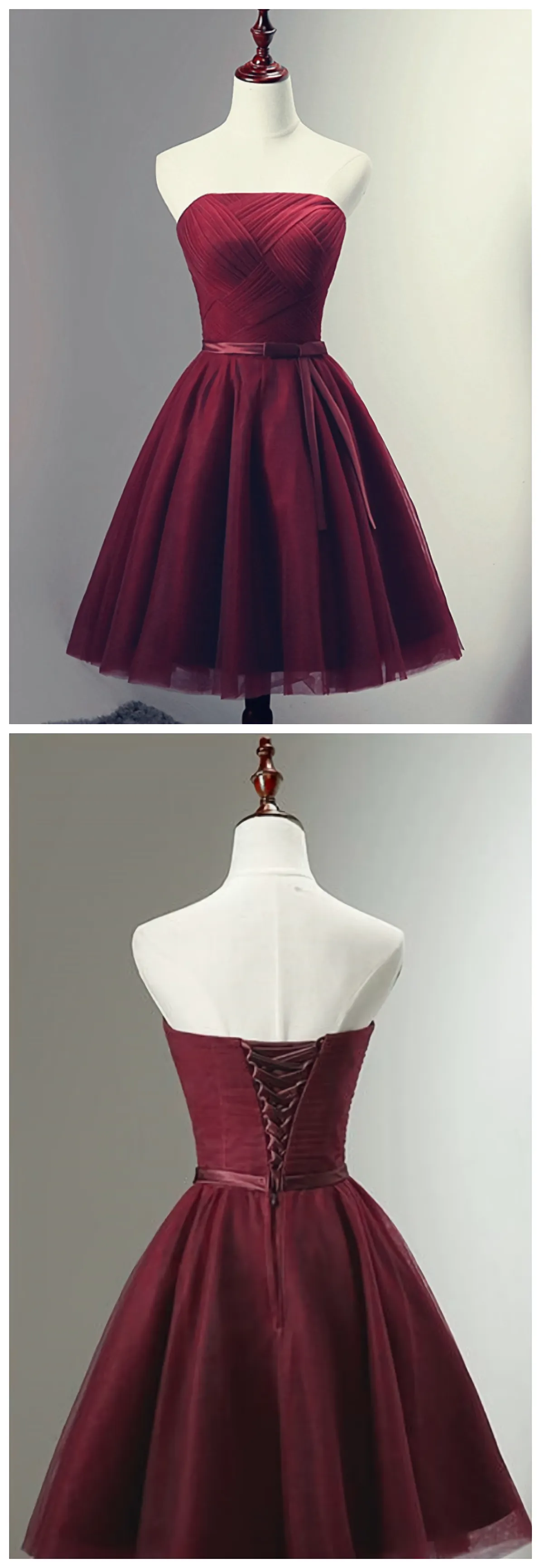 Beautiful Burgundy Knee Length Lace Up Tulle Party Dress Homecoming Dress Short Prom Dress