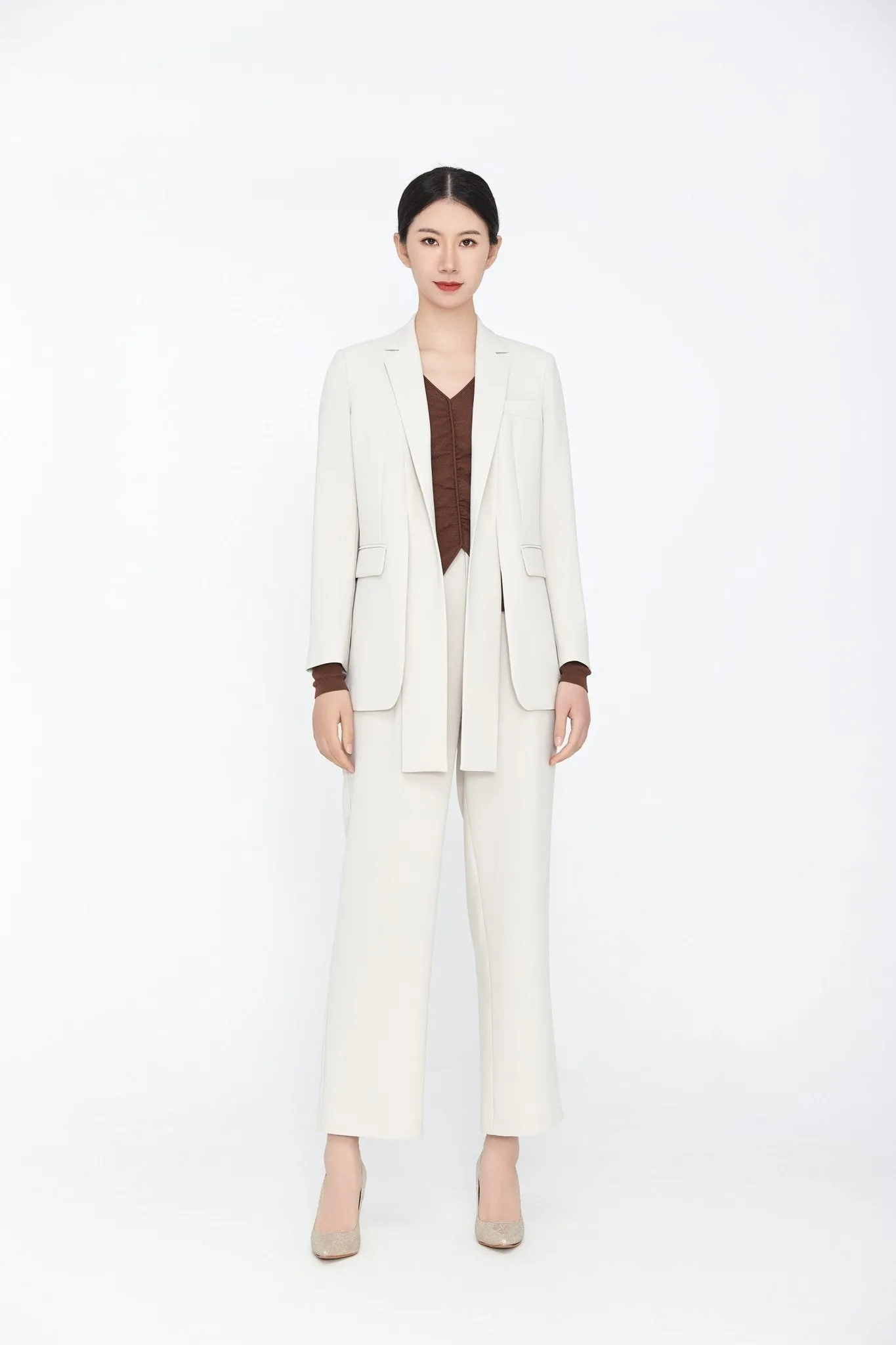 Beige Straight Leg Suits Pants