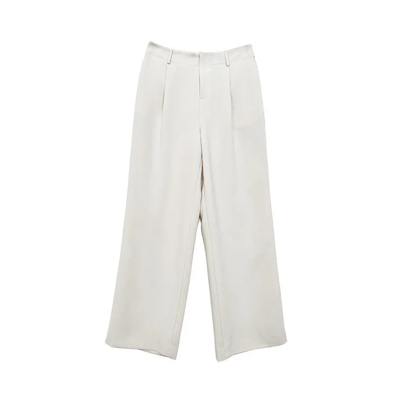 Beige Straight Leg Suits Pants