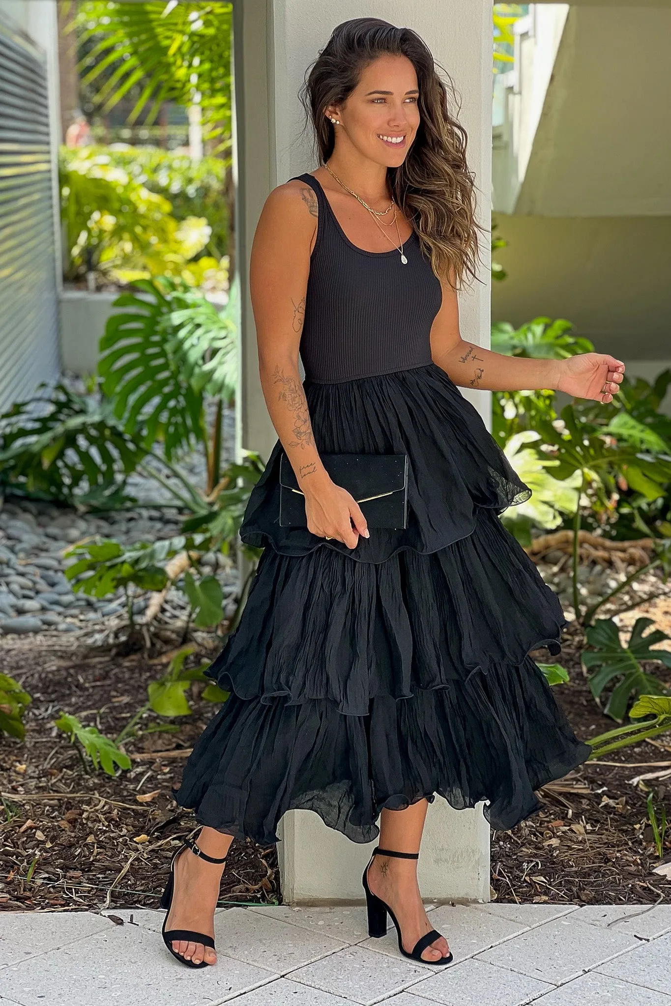 Black Dress With Tiered Skirt