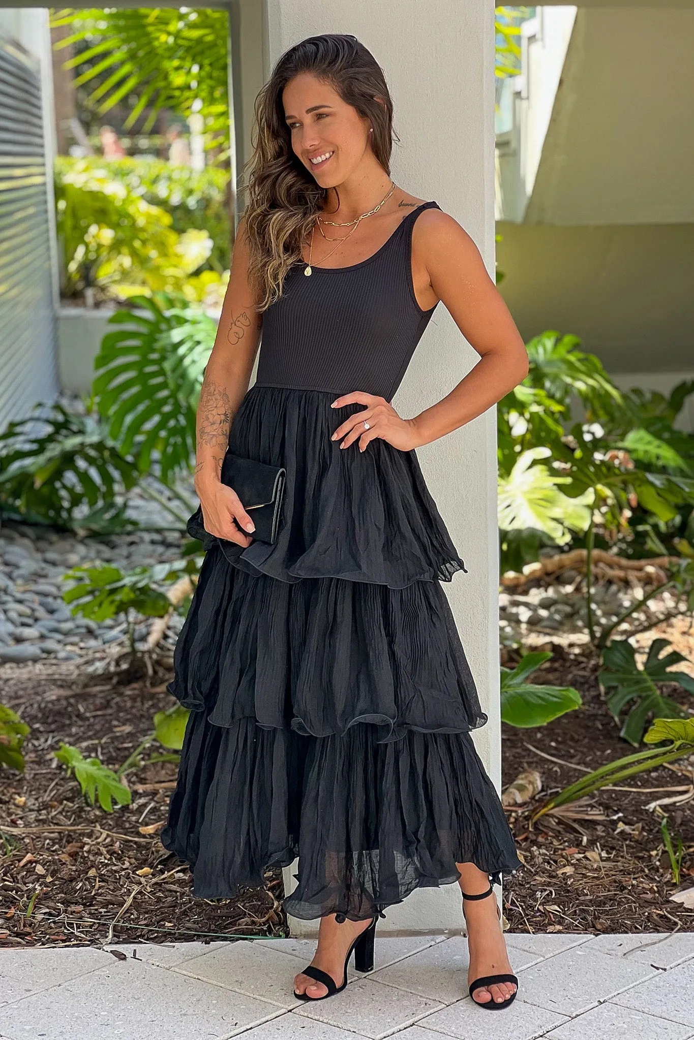 Black Dress With Tiered Skirt