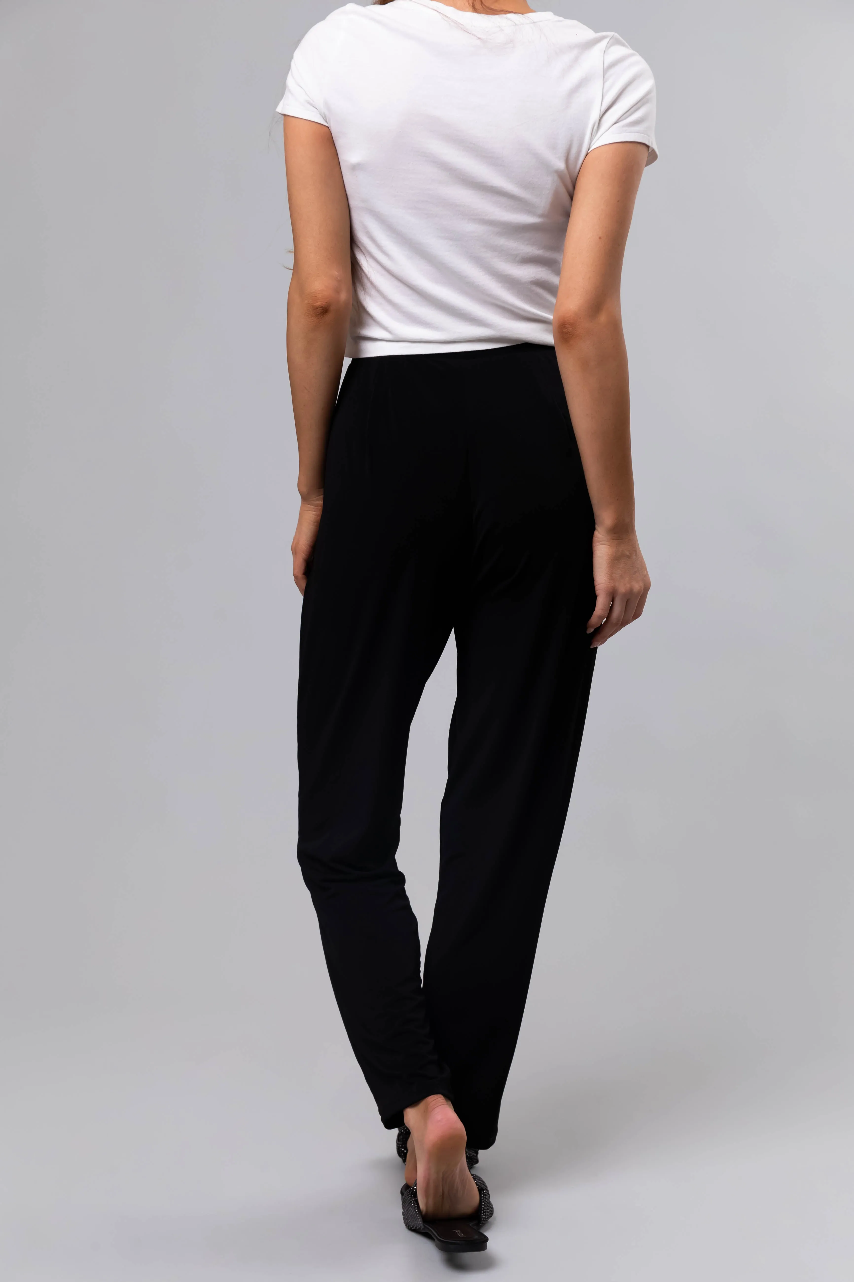 Black High Waist Pleated Straight Leg Pants