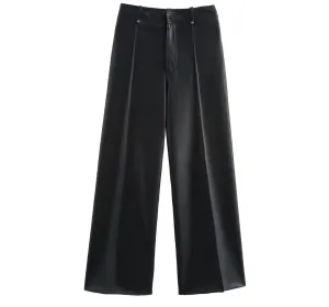 Black High-Waisted Wide-Leg Faux Leather Pants