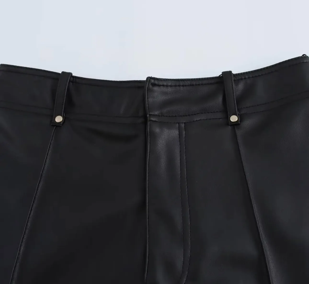 Black High-Waisted Wide-Leg Faux Leather Pants