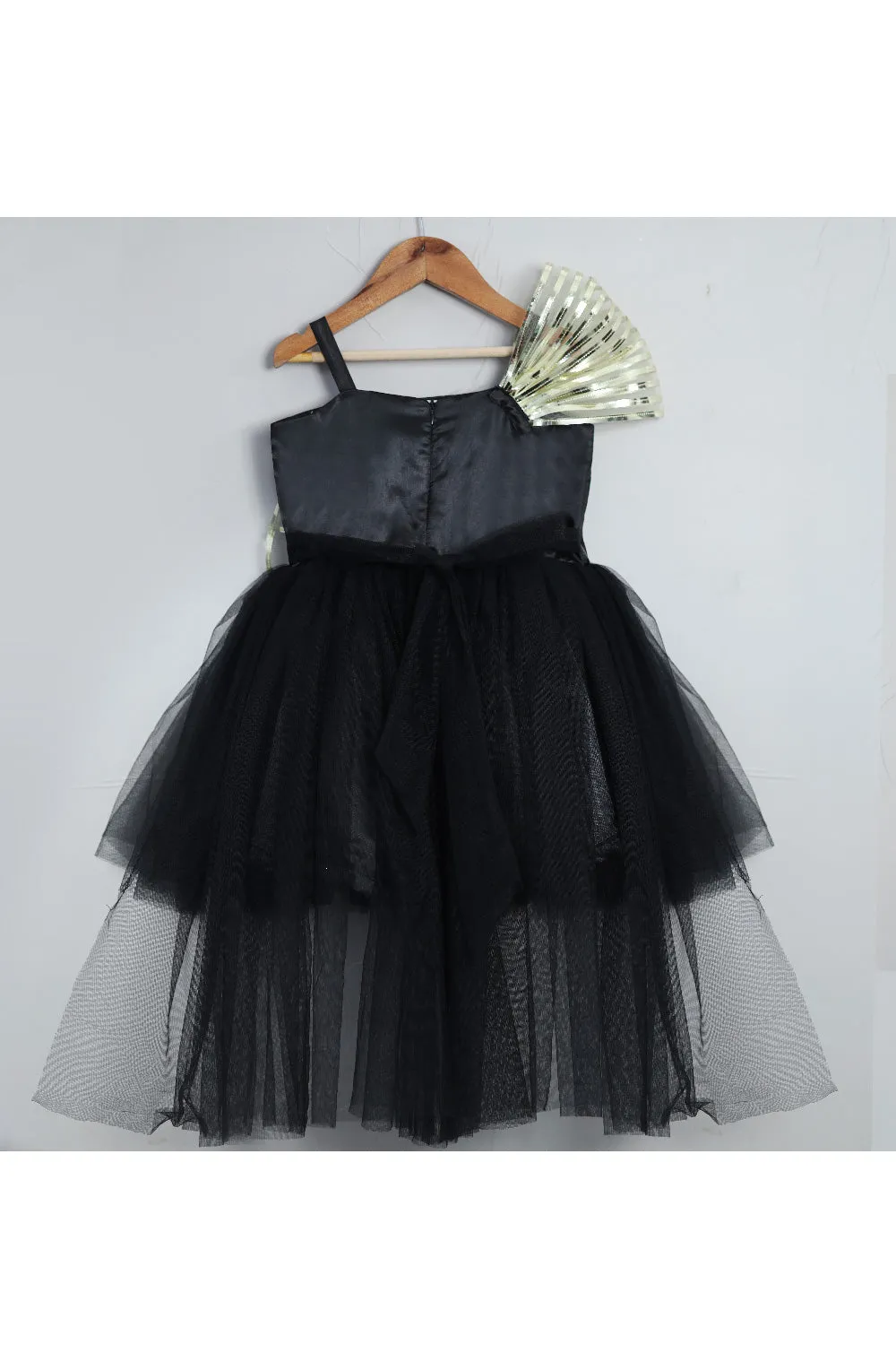 Black Lace Embroidered Flower Net High Low Dress