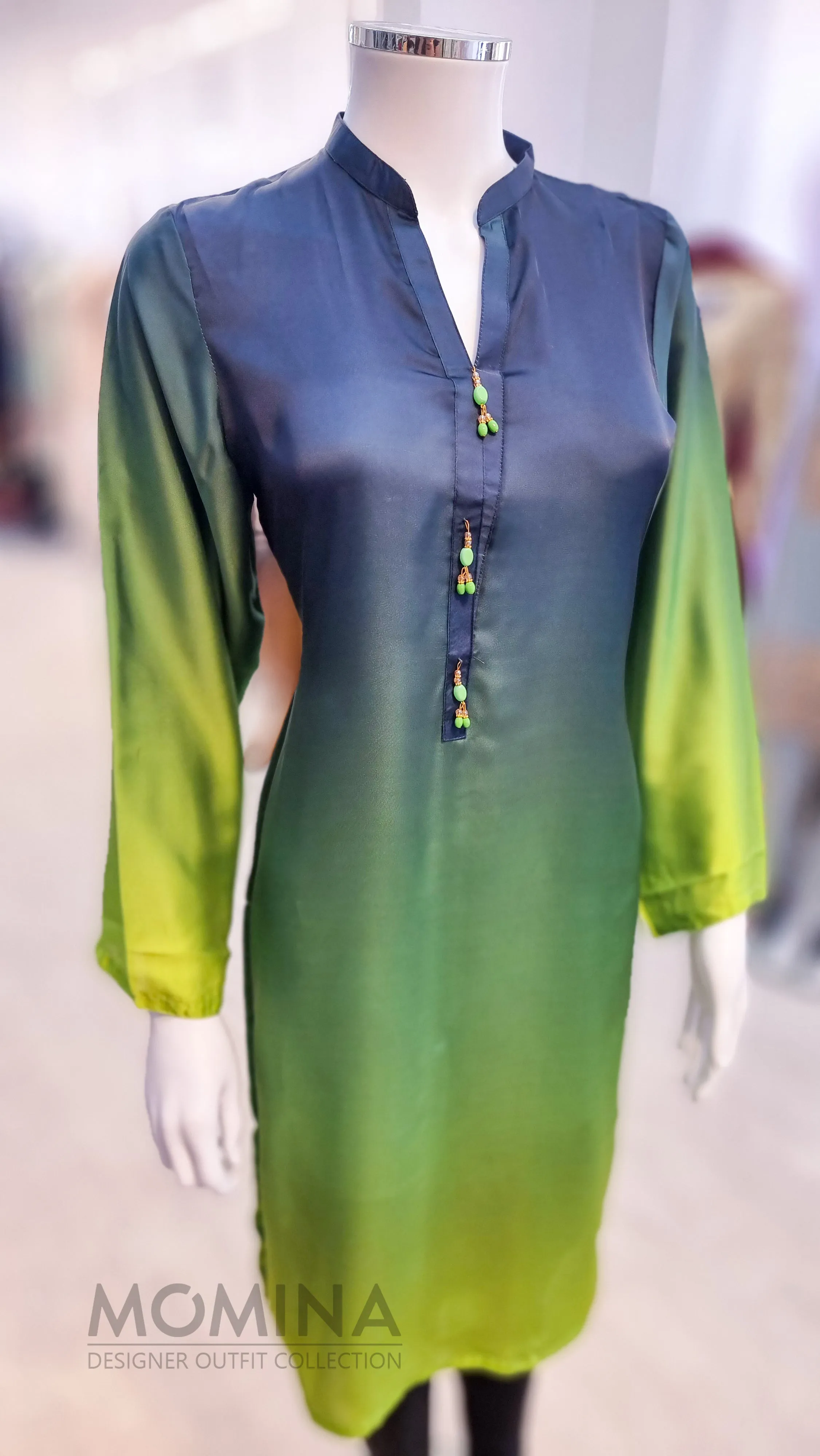 Blue Green Shaded Silk Kurta Shirt