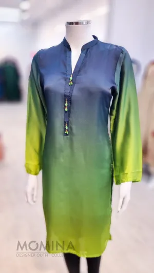 Blue Green Shaded Silk Kurta Shirt