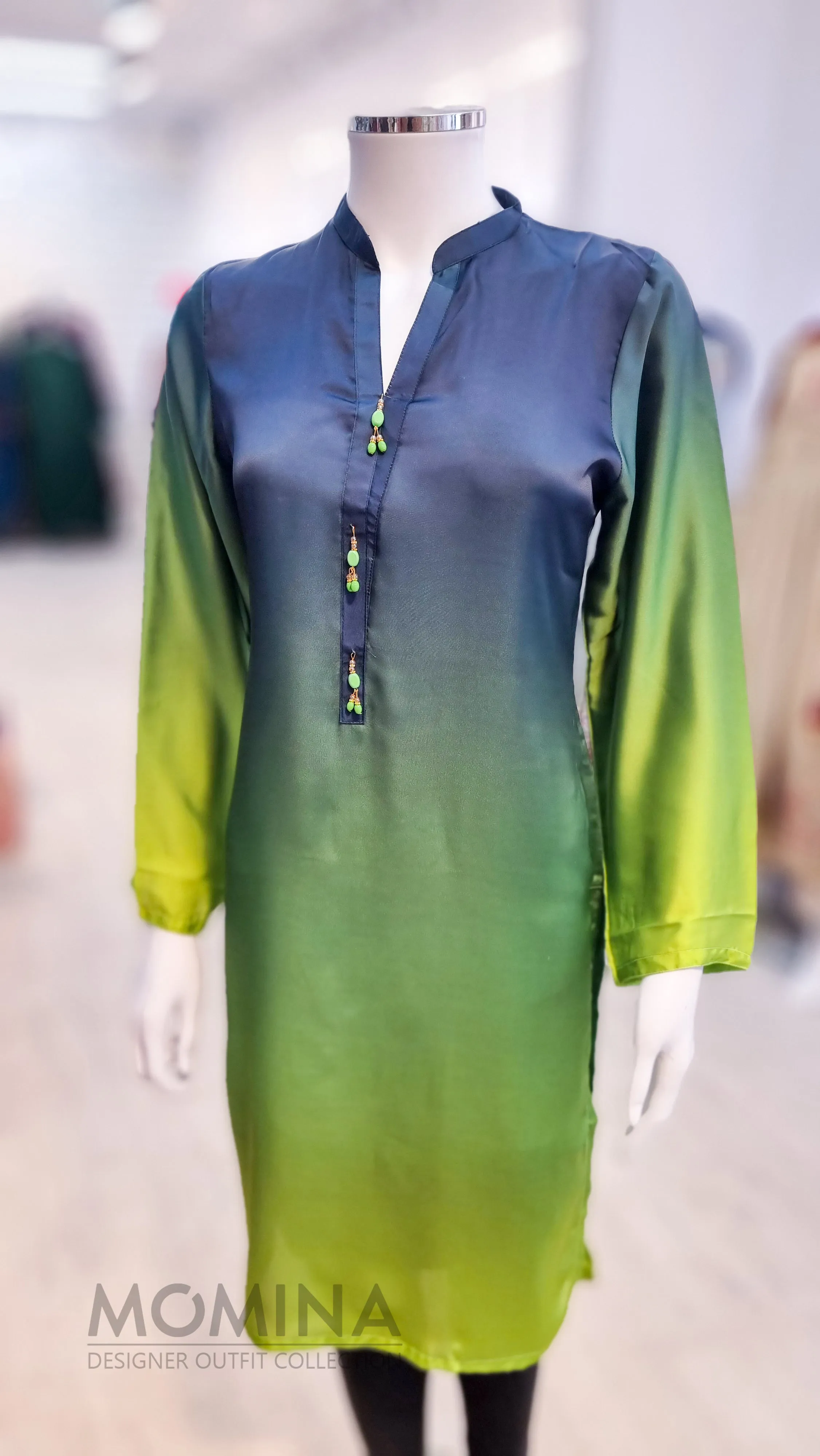 Blue Green Shaded Silk Kurta Shirt