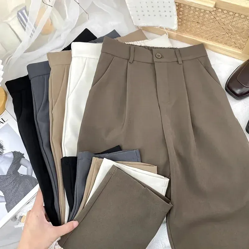 Bonnyshow Fall Spring Black Suit Haren Pants Women Fashion Elastic High Waist Casual Trousers Woman Korean Style Solid Office Pant 2023