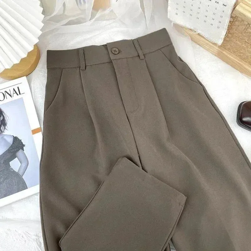 Bonnyshow Fall Spring Black Suit Haren Pants Women Fashion Elastic High Waist Casual Trousers Woman Korean Style Solid Office Pant 2023