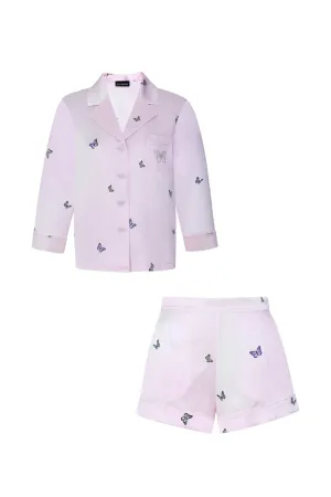 Butterfly Print Pink Short Silk Pyjama Set