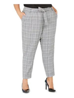 Calvin Klein Women's Plus High Waisted Houndstooth Ankle Pants Silver-Black Size 14W