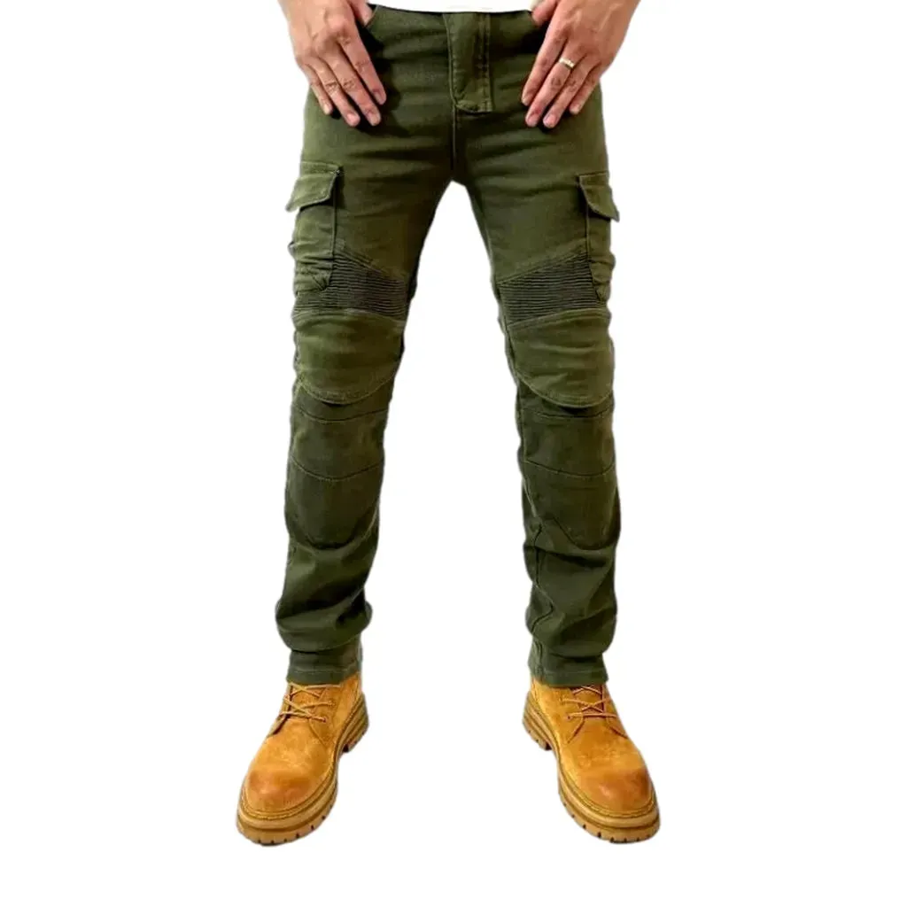 Color biker men's denim pants