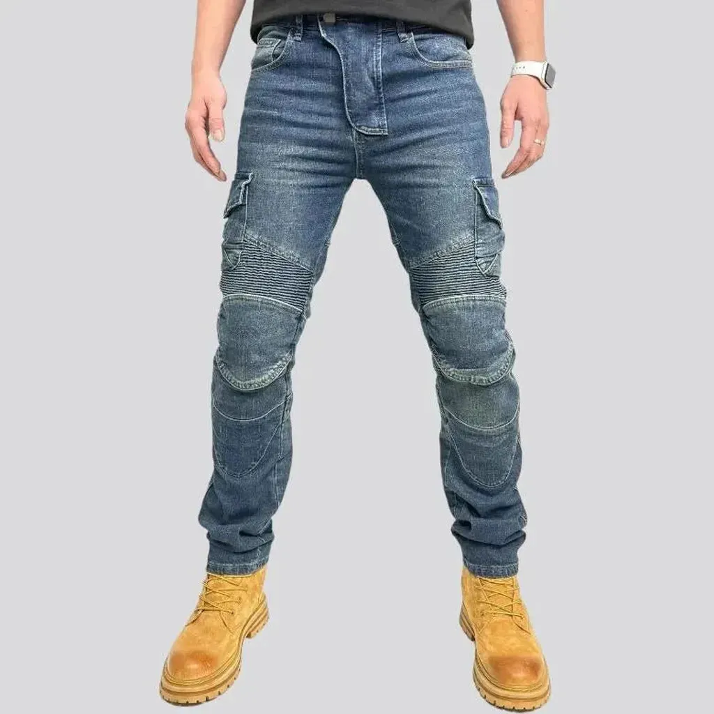 Color biker men's denim pants