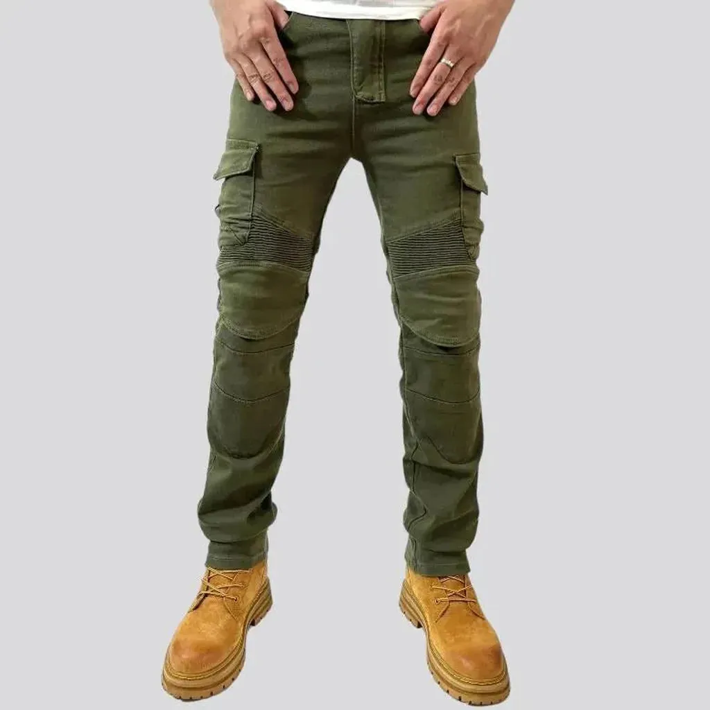 Color biker men's denim pants