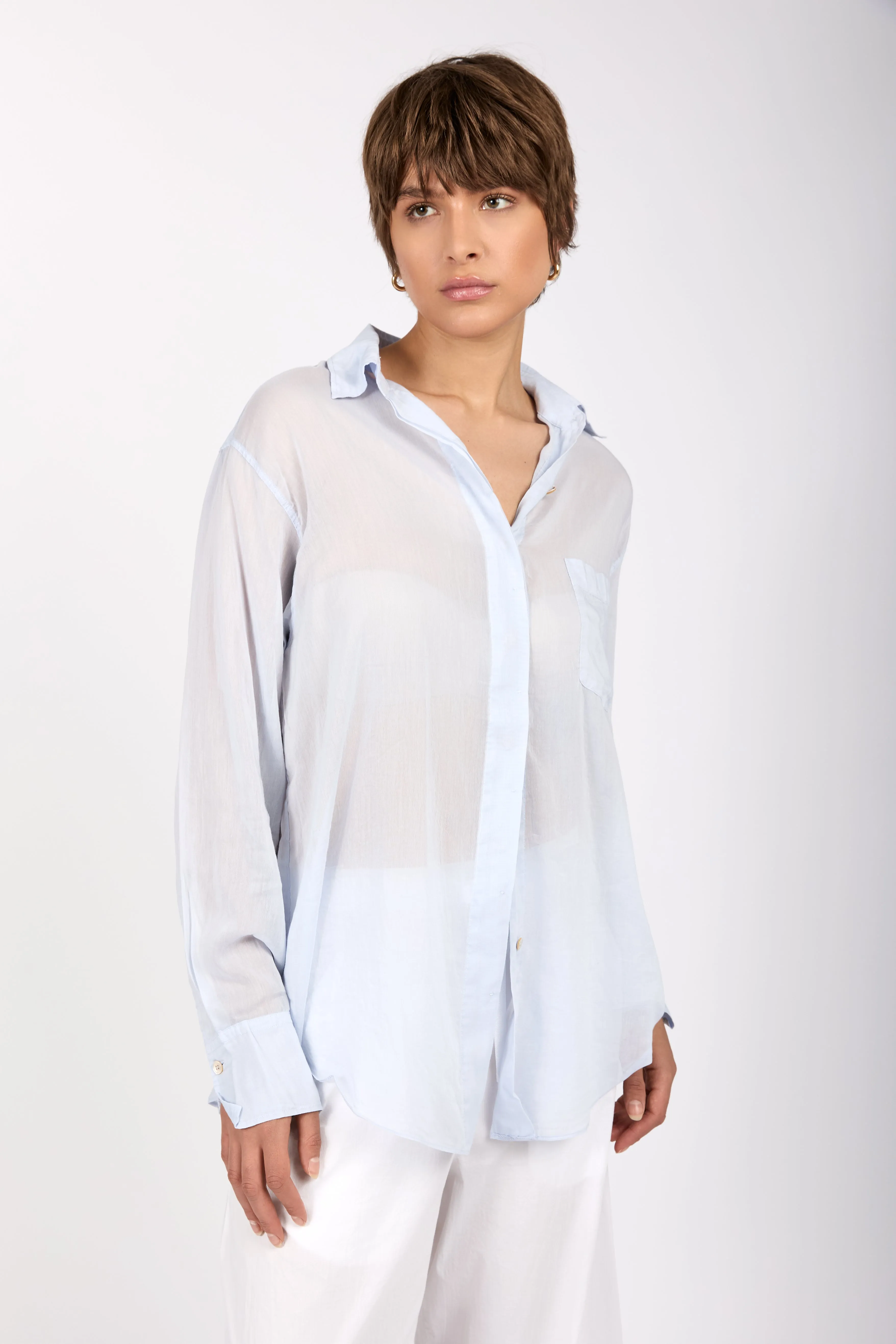 Cotton Silk Voile Oversized Shirt in Sky