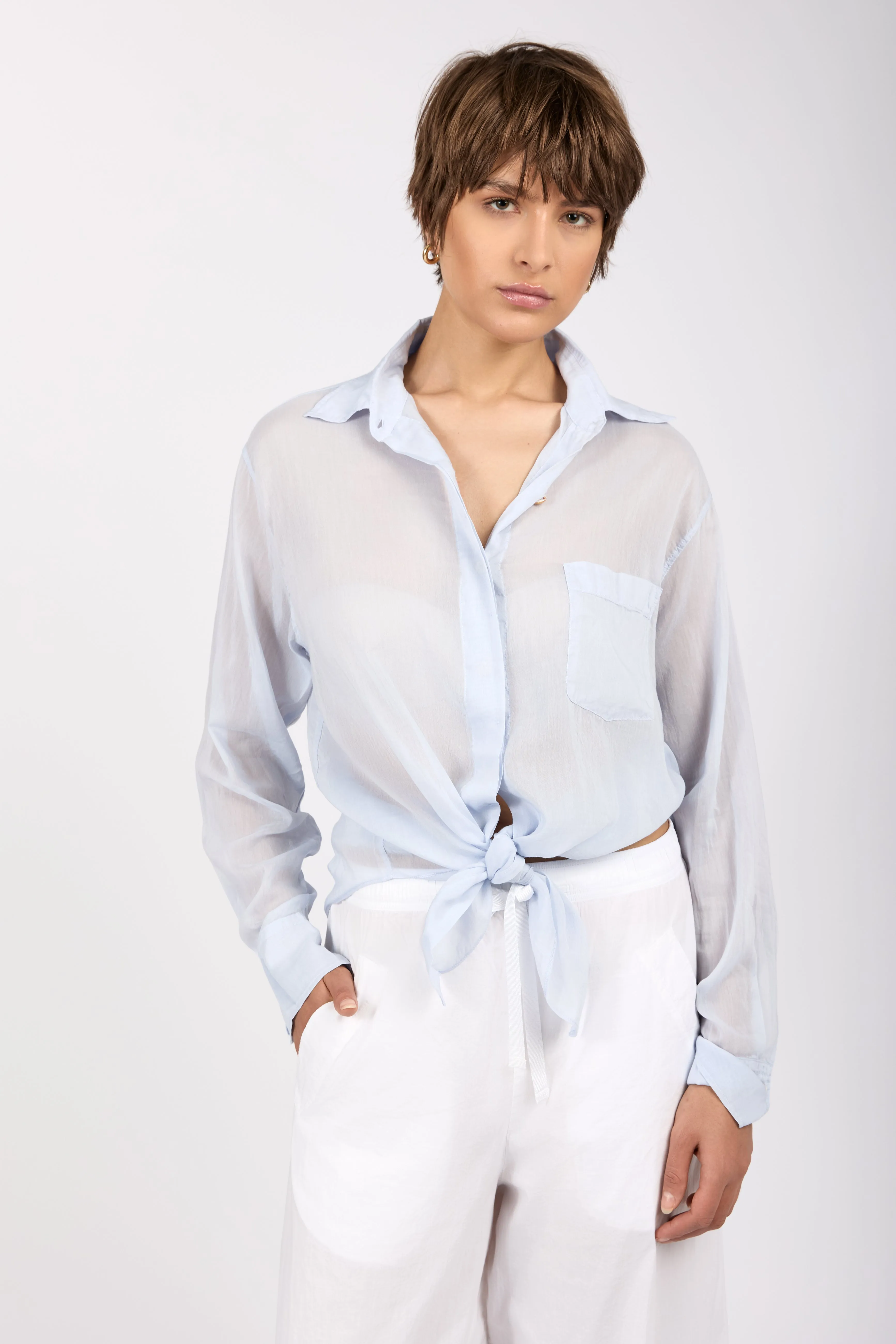 Cotton Silk Voile Oversized Shirt in Sky