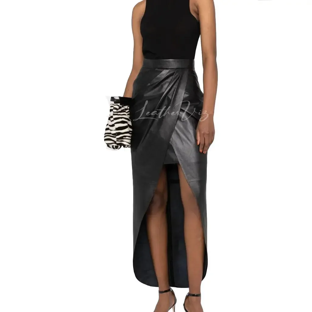 Draped Style Leather Wrap Skirt