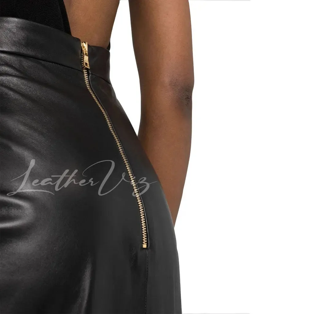 Draped Style Leather Wrap Skirt