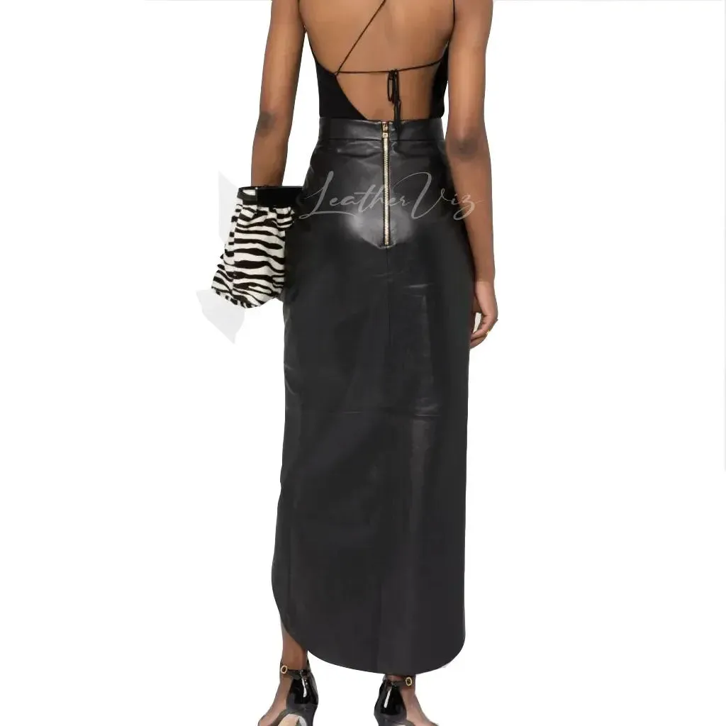 Draped Style Leather Wrap Skirt