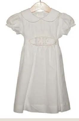 Dress with Embroidered Belt in White Linen