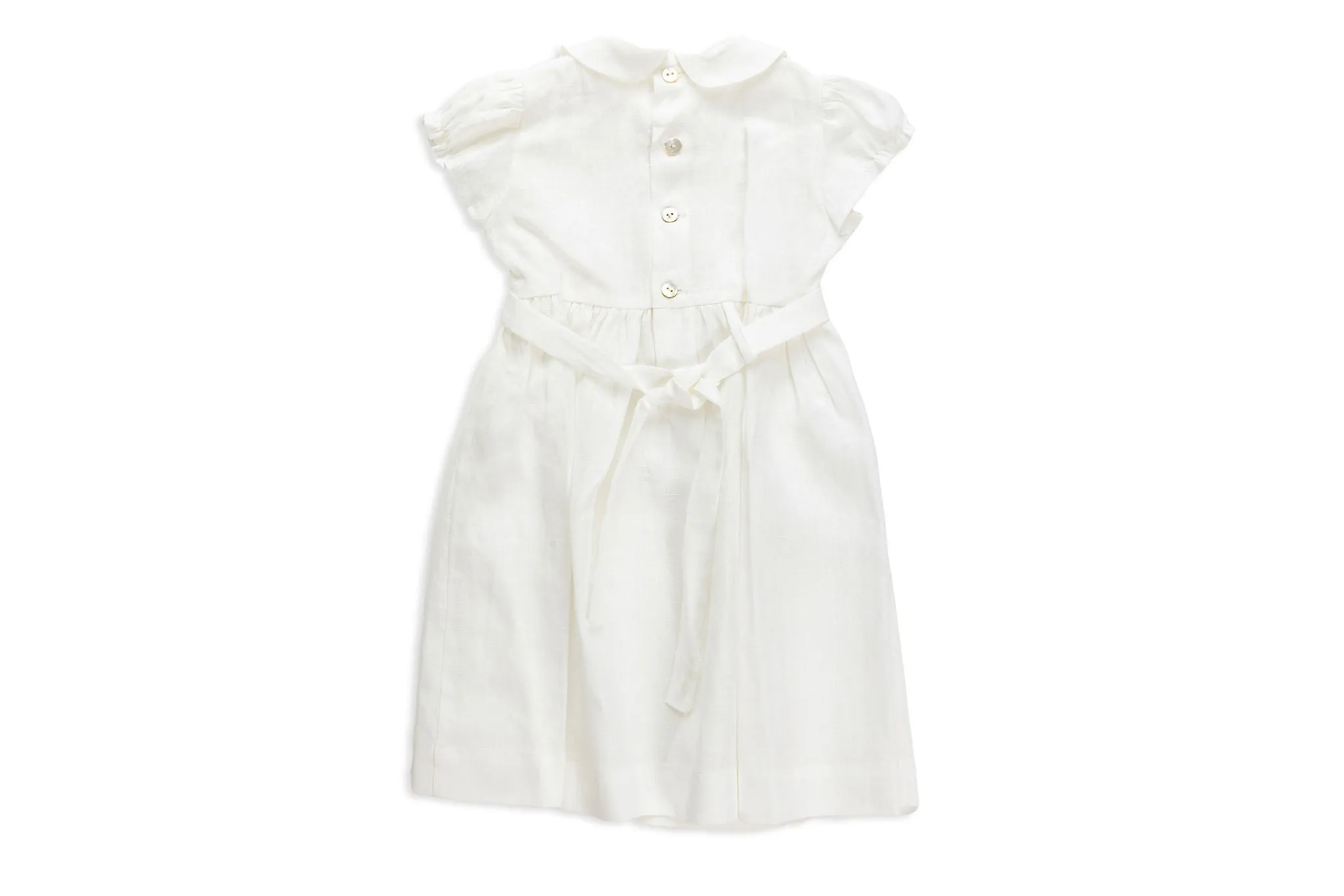 Dress with Embroidered Belt in White Linen