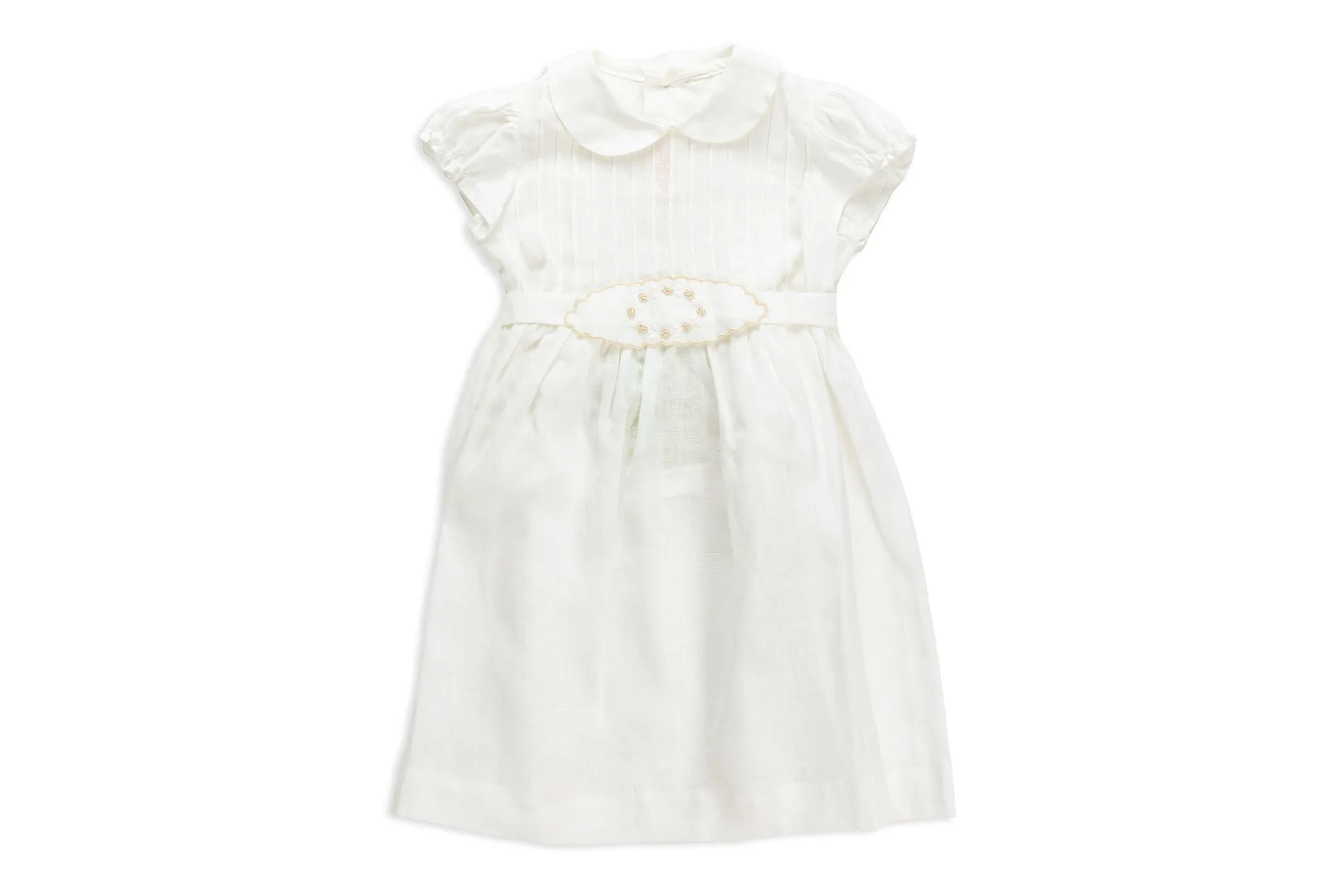 Dress with Embroidered Belt in White Linen