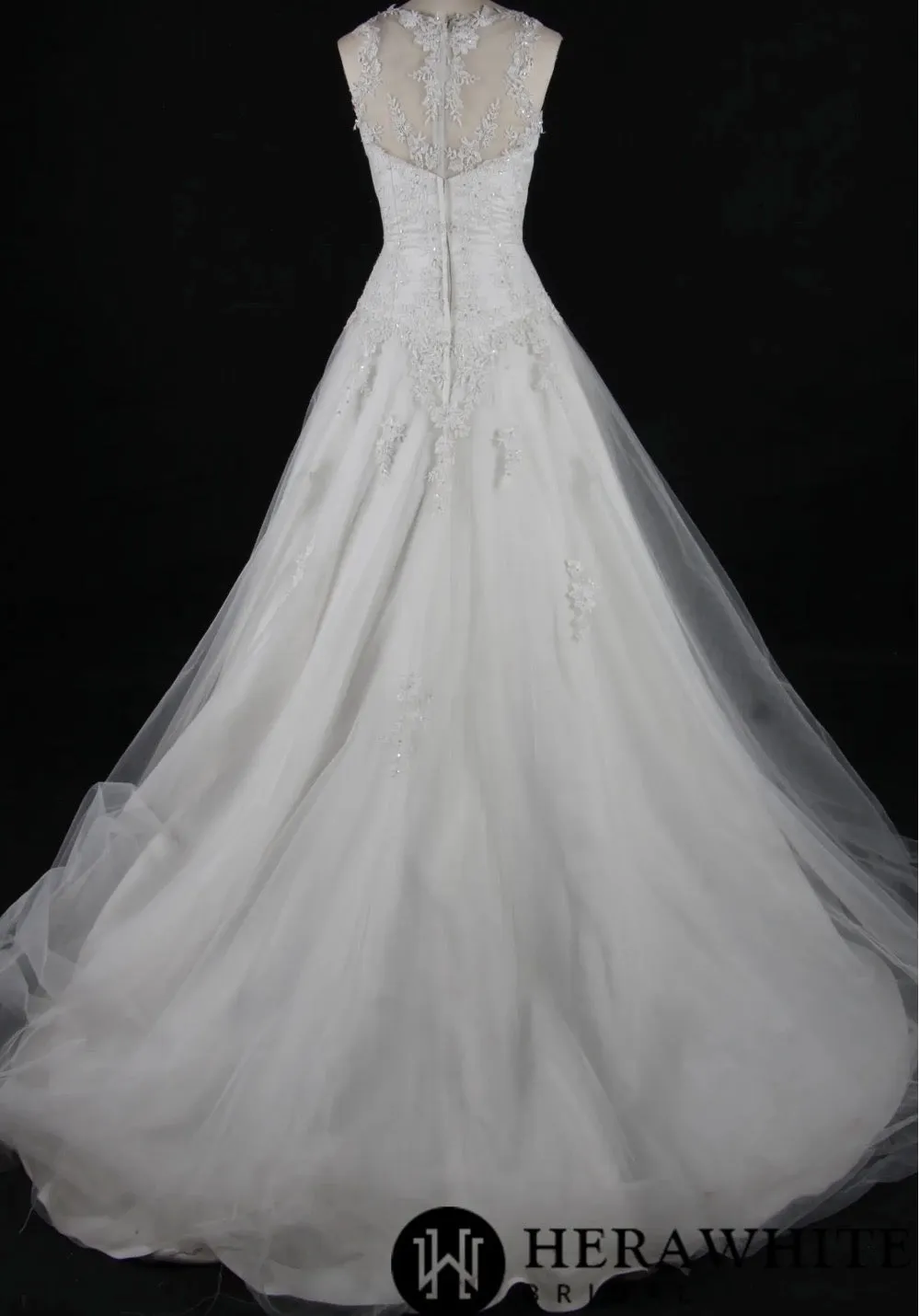 Elegant A-Line Sheer Back Bridal Gown With Appliques