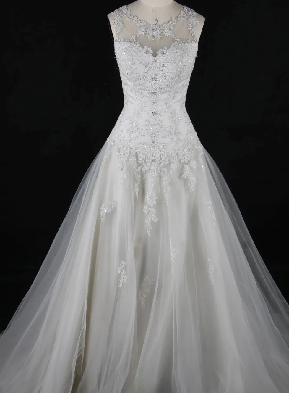 Elegant A-Line Sheer Back Bridal Gown With Appliques