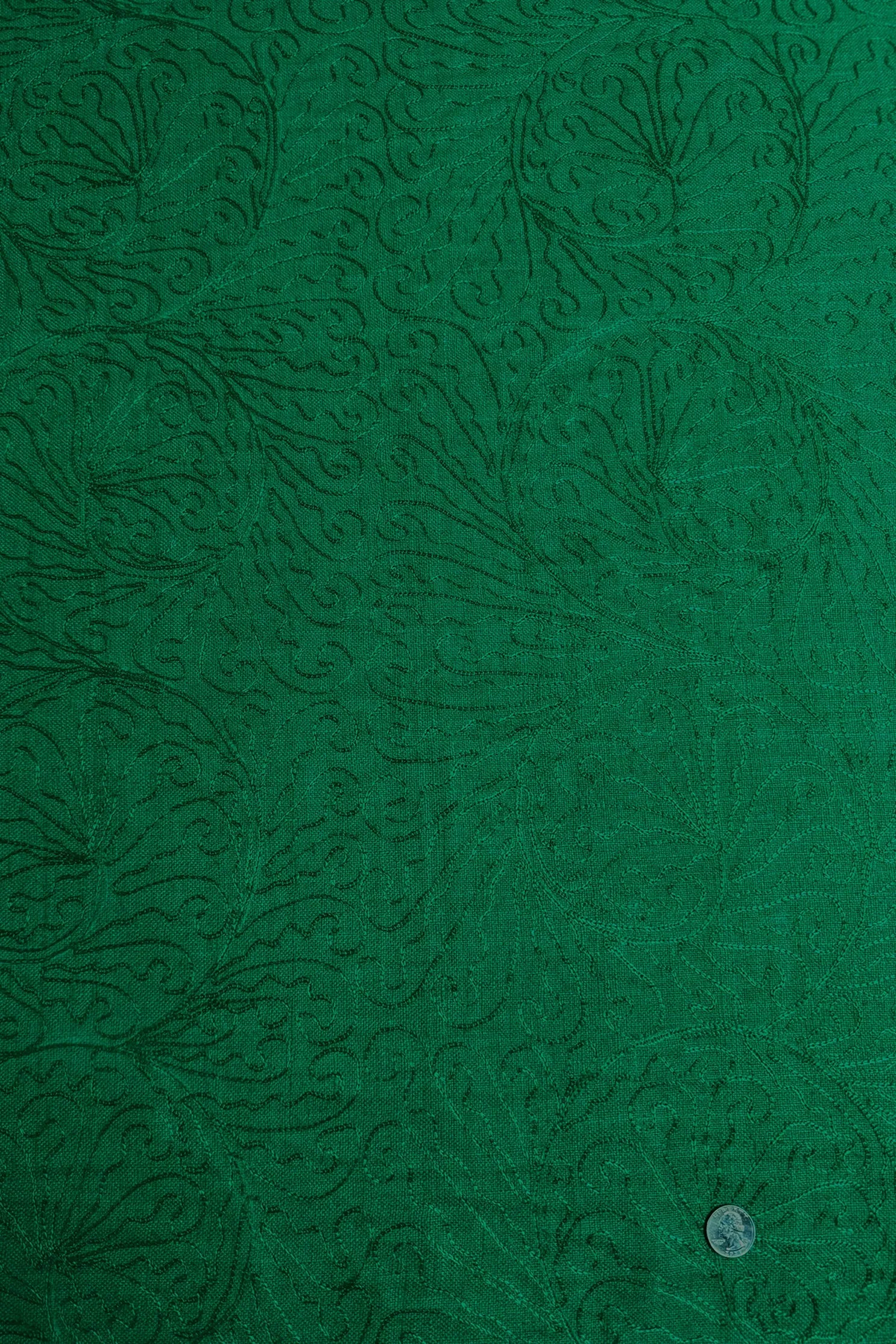 Green Embroidered Silk Linen MEMT-026-06