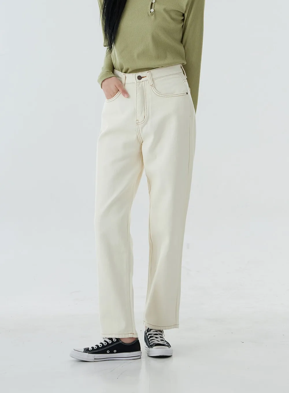 High Waist Straight Leg Pants OO19