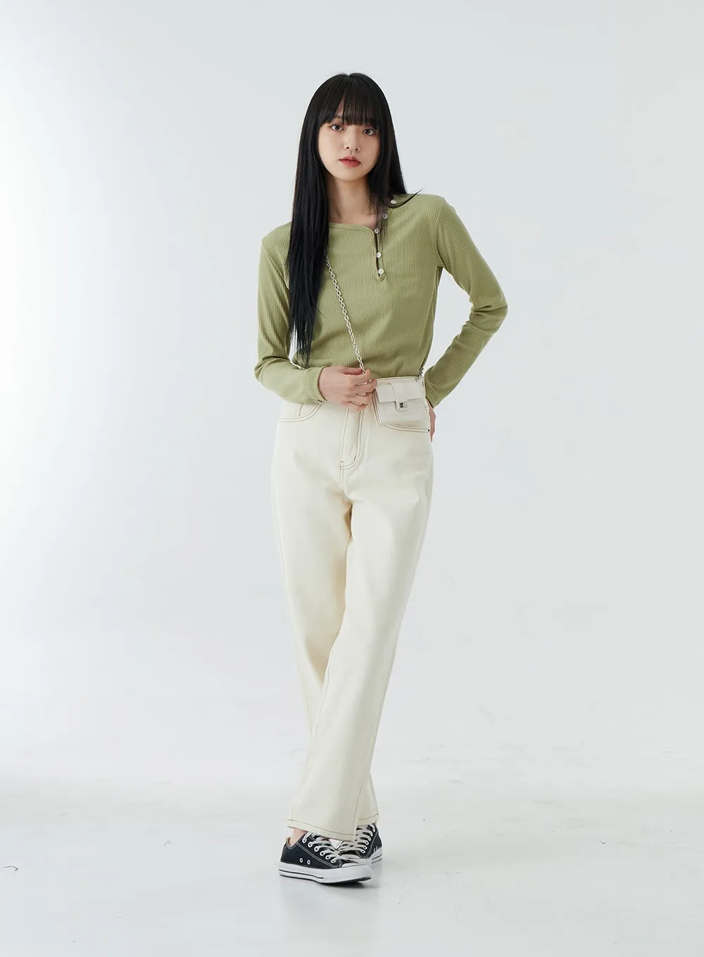 High Waist Straight Leg Pants OO19