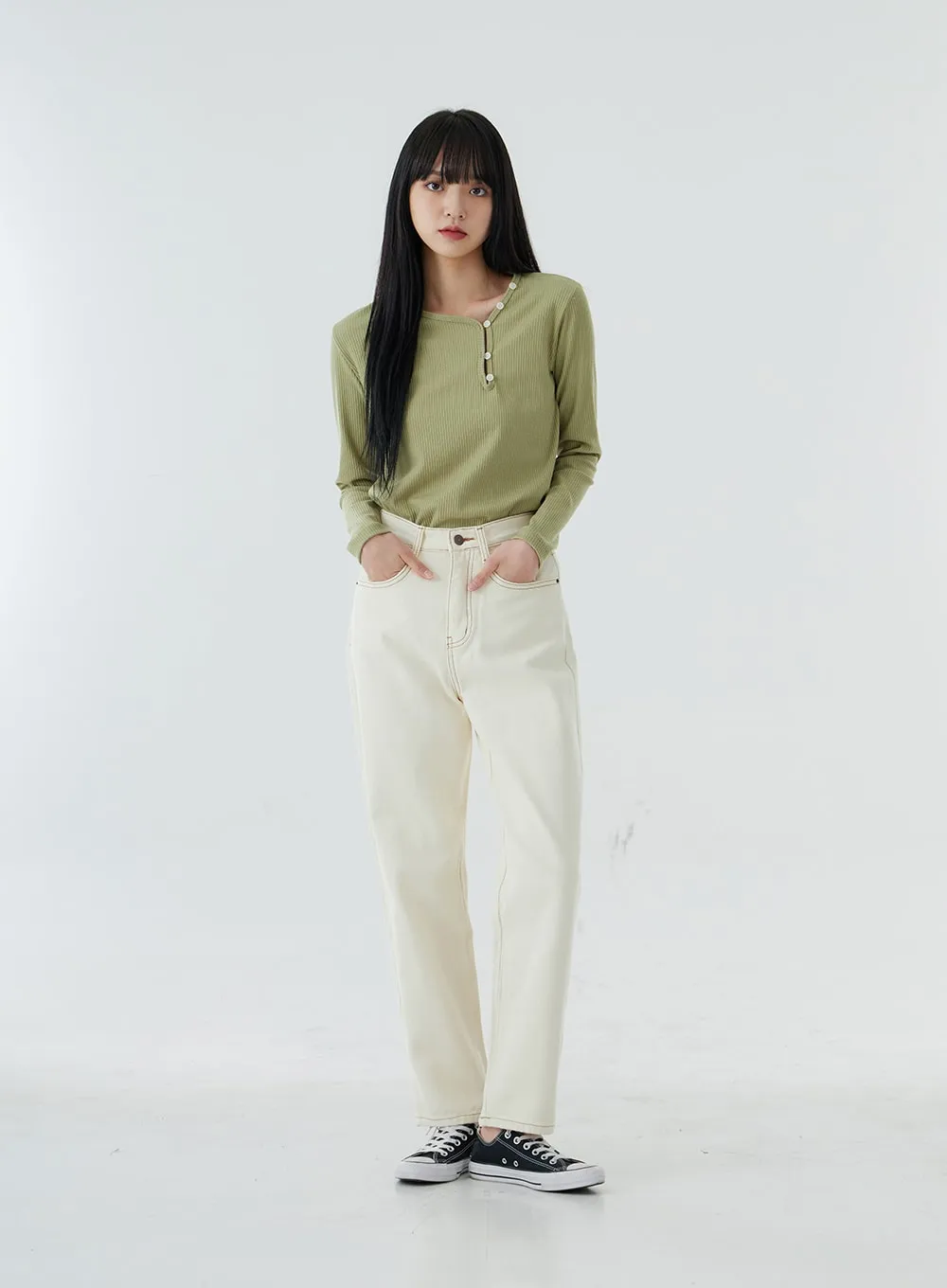 High Waist Straight Leg Pants OO19