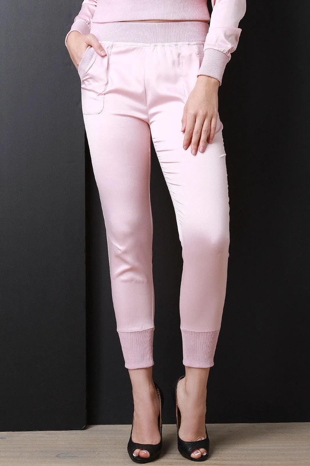 High Waisted Satin Jogger Pants