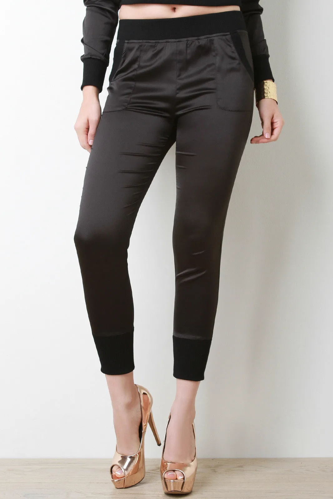 High Waisted Satin Jogger Pants