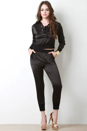 High Waisted Satin Jogger Pants