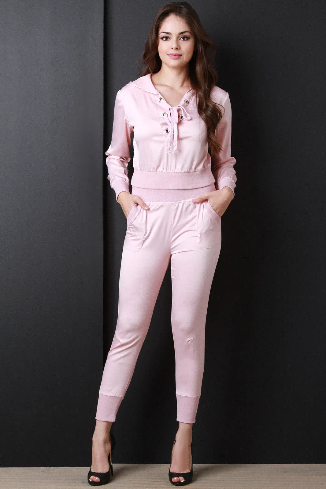 High Waisted Satin Jogger Pants