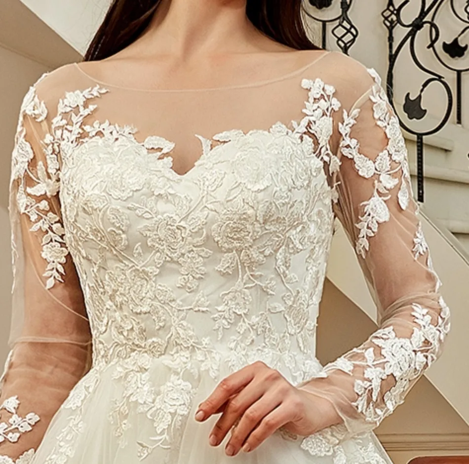 Illusion Long Sleeve Chapel Train Lace Wedding Dress