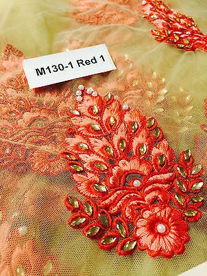 Indian Embellished Embroidered Gold Base Tulle net dress fabric 40" Wide M130