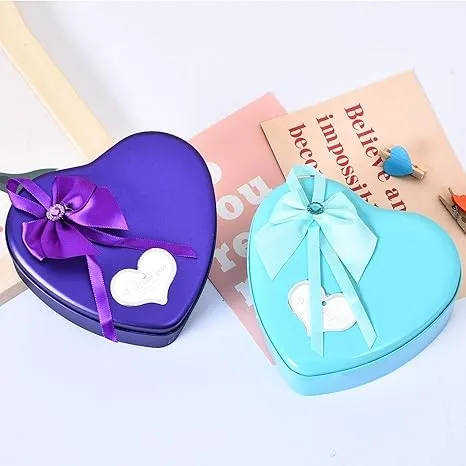 INNERSOUL Valentines Day Gift Set - Bear Rose, Heart-Shaped Tin Box, Soap Flowers | Womens Day Surprise, Unique Creative Gift. (12 cm Lenght of Box) (Metal, Light Blue)