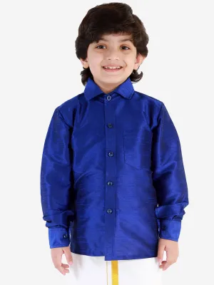 Jashvi Boys' Blue Silk Long Sleeves Ethnic Shirt